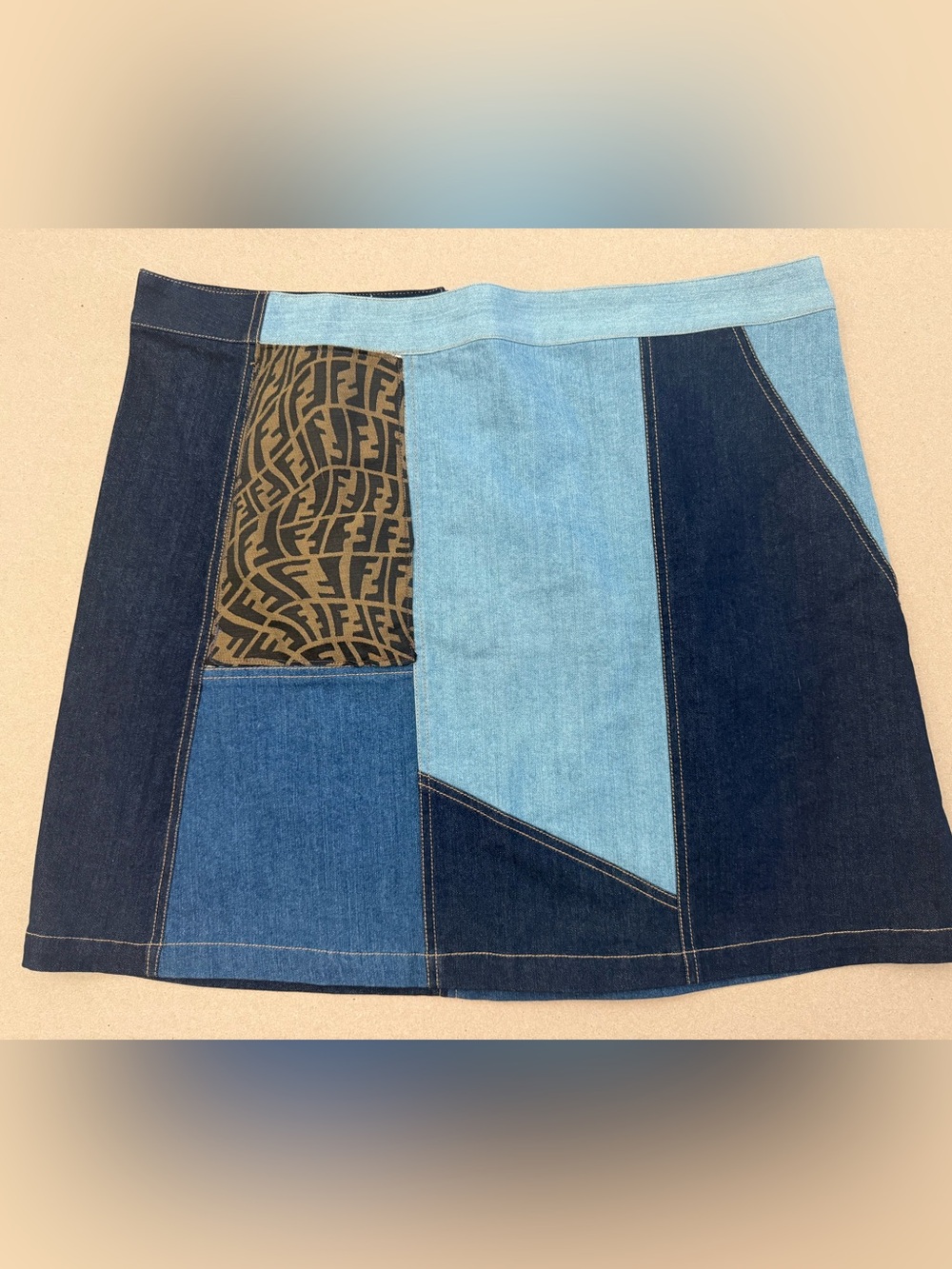 Upcycled Designer Inspired Style Denim Skirt: OOAK Size 20
